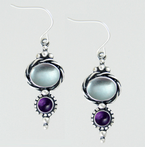 Sterling Silver Drop Dangle Earrings With Blue Topaz And Amethyst